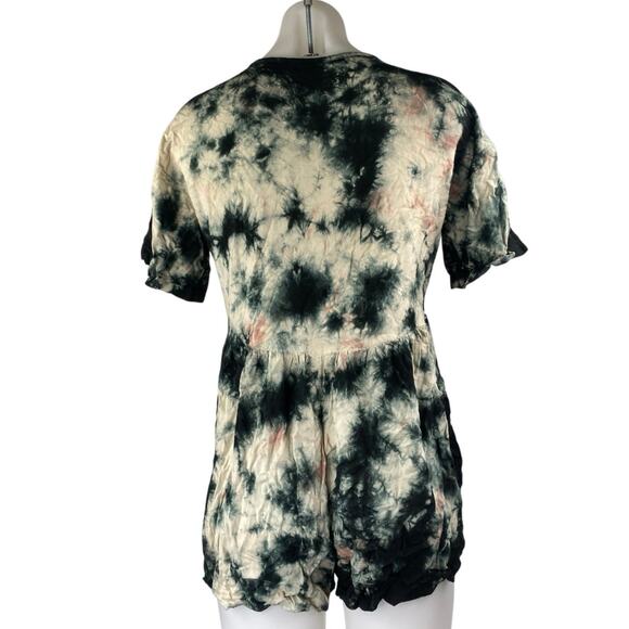 Missguided Women's Multicolor Tie Dye Button Down Short Sleeve Shirt Romper Sz 2 - Picture 2 of 3